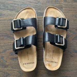 Frankie4 Bennett Platform Double-Buckle Women’s Slide Sandals (Black, Size 7)